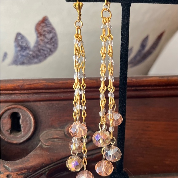 SOLD Vintage Swarovski Antique Rose, Gray, Clear Crystal Dangle Drop Earrings - Picture 13 of 16